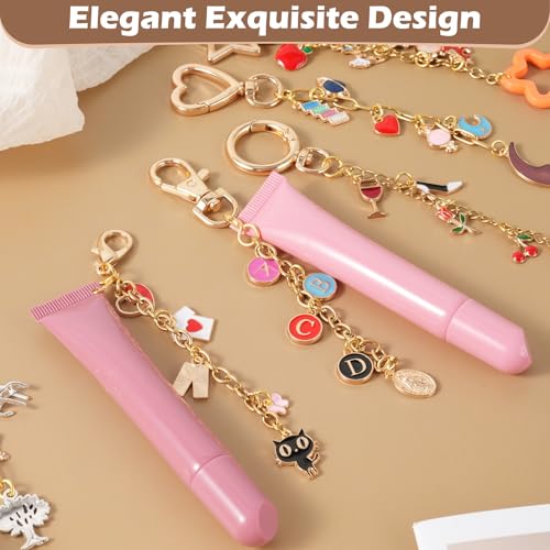 428Pcs Charms Lip Gloss Keychain Making Kit, DIY Bag Charm Kit with 25 Keychain Clips 25 Extender Chain 140 Charms Jewelry Plier & Beading Accessories, Jewelry Making Kit for Custom Keychains Gifts