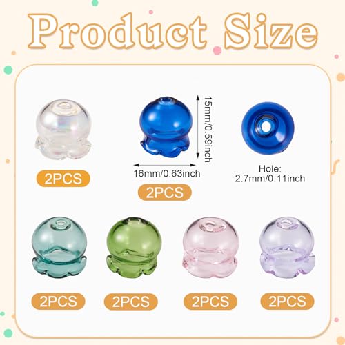 FASHEWELRY 12Pcs Glass Jellyfish Beads Flower Bead Cap 15x16mm Clear Wind Bell Flower Beads 6 Colors Glass Fishing Bead for Wind Chimes Craft Tassel Jewelry Making Keychain Ornament - color: Bell Flower Beads, 15x16mm