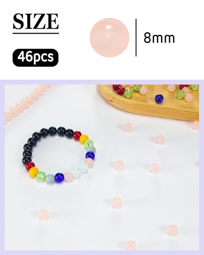8mm Glass Beads 46PCS Glass Beads for Jewelry Making Charm Round Loose Bead for Bracelet Making Kit (Pink Glass) - color: Pink Glass