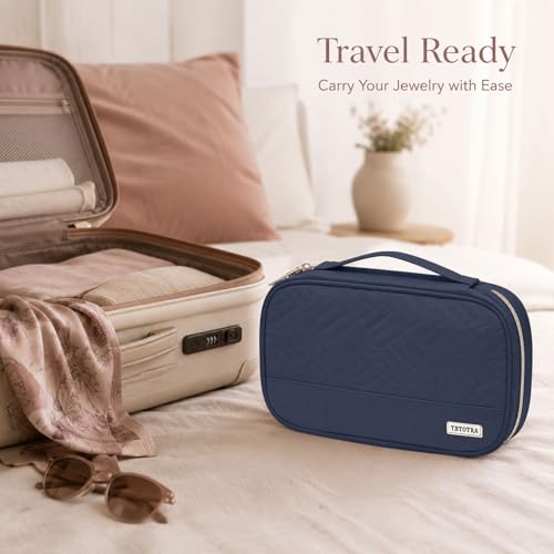 Jewelry Travel Case Organizer for Necklaces, Earrings, Rings, Bracelet, Watch, Soft Sided, Blue - color: Greyblue