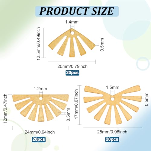 BENECREAT 60pcs Raw Brass Semicircle Shape Fan Earrings & Necklace Charms - Half Round & Geometric Component Charms for DIY Jewelry Craft Making