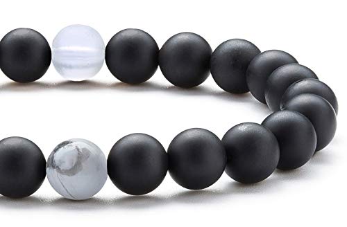 Hamoery Men Women 8mm Tiger Eye Stone Beads Bracelet Elastic Natural Stone Yoga Bracelet Bangle - color: Black Matte Agate-21003