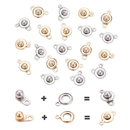 PH PandaHall 20 Sets 2 Colors Snap Button Clasps Closure Fastener Clasp Ball & Socket Snap for Necklace Bracelet Jewelry Making and DIY Craft, Golden and Stainless Steel Color - color: Golden & Stainless Steel Color