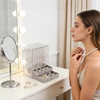 Greenfeather Jewelry Organizer with 7 Removable Drawers, Clear Acrylic Jewelry Box with 40 Necklace Hooks 120 Pairs of Earring Holes 2 Velvet-Lined Drawers for Rings Necklaces Earrings - color: Gray-Style A