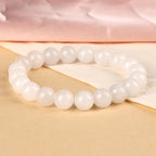 LPBeads Handmade Natural Gemstone Stretch Elastic Bracelet Healing Crystal Round Stone Beads Jewelry Gifts for Women Men - color: White Jade, size: 10mm