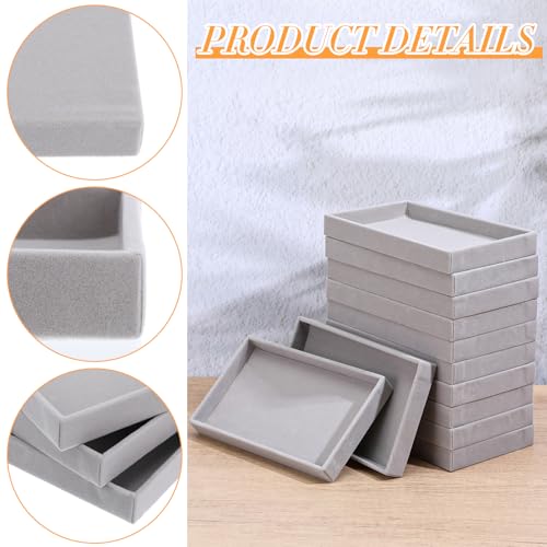 12 Pcs Small Velvet Jewelry Trays Stackable Jewelry Drawers Organizer Trays, Jewelry Storage Display Trays for Necklace Earring Ring Bracelet, Grey (8.26 x 4.92 x 0.98 Inches)