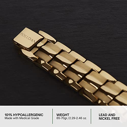 POLLDAN® 3X Power Magnetic Bracelets For Men | 6200 Gauss Strength Mens Titanium Bracelet with Fold-Over Clasp, Adjustable Length, Gift Box, Sizing Tool | Innovative Magnets Alloy - Patent - color: 2X Gold