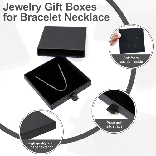 4 Pcs Jewelry Gift Box, 3.5×3.5x0.7Inch Cardboard Jewelry Boxes, Fancy Necklace Bracelet Earring Drawer Organizer Box, Kraft Empty Jewellery Boxes for Necklace Ring Earring Display Box(Black) - color: Black