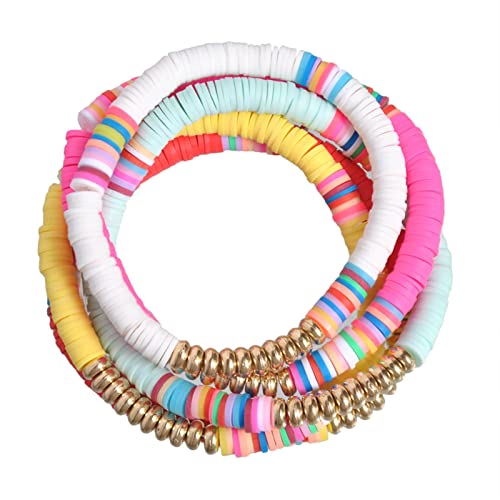 KIFEDSLJ Surfer Clay Bead Bracelets Elastic Colorful Polymer Beaded Stackable Stretch Bracelet Bohemia Aesthetic Summer Beach Jewelry for Women - color: 5pcs