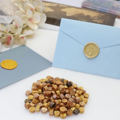 250Pcs Gold Mix Sealing Wax Beads for WaxSeal Stamp, Green WaxSeal Beads Set with 5 Colors Perfect for Gift Sealing, Letter Wax Sealing (250, Gold Mix) - color: Gold Mix