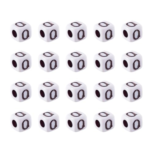 KISSITTY 240pcs Opaque Acrylic Letter Q Cube Beads Bulk White Plastic Initial Alphabet Square Loose Spacer Beads for Bracelet Necklace DIY Name Jewelry Making Supplies Hole: 1.8mm - color: Letter Q#White and Black