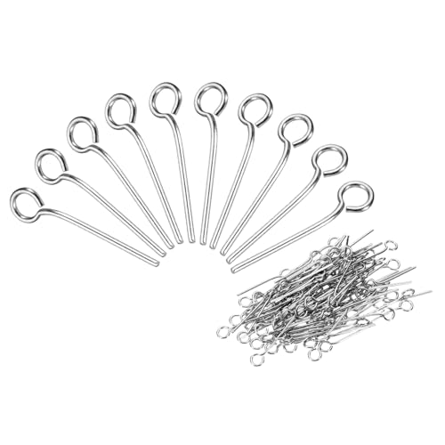 PATIKIL 200Pcs 304 Stainless Steel Jewelry Eye Pins 14mm 22 Gauge Silver Open Eye Pins for Jewelry Making DIY Craft Necklaces Bracelets Earrings - color: Silver, size: 14mm