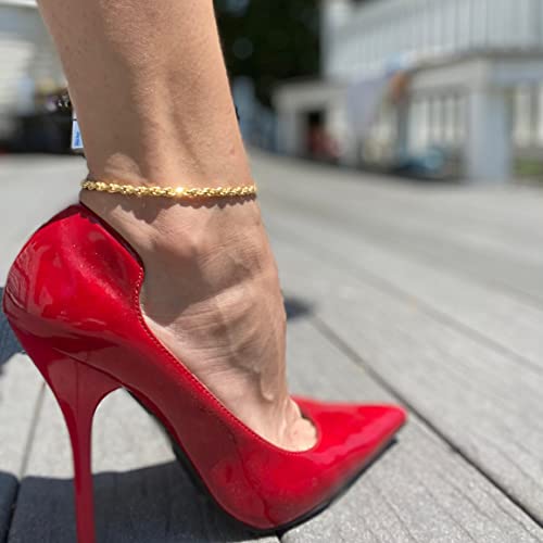 DEARMAY 14K Gold Plated Ankle Bracelets Set for Women Waterproof, Anklets for Women Cuban Link Layered Pack Jewelry Gift - color: Gold Anklet-S