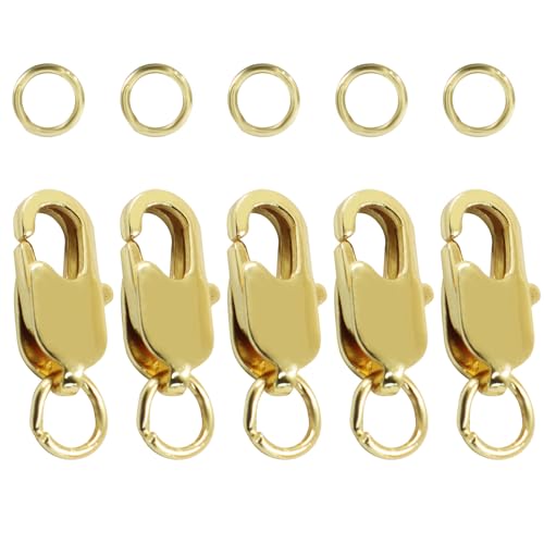 5Pcs Lobster Claw Clasp with Jump Ring, 18K Gold Jewelry Clasps for Necklace, Bracelets(Gold) - color: gold, size: 5