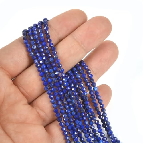 3mm Lapis Faceted Gemstone Round Loose Beads Strand 15.5-16" DIY Jewelry Making - color: Lapis