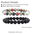 NCB 2.3-Piece 4mm Natural Crystal Gemstone Stretch Bracelets – Handmade Reiki Energy Healing Jewelry for Meditation,Yoga, Unisex - color: 2PCS ( African Bloodstone+Matte Black Agate ), size: 8mm