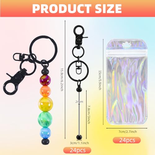 48 Pcs Beadable Keychains Bars bulk - 24 Black DIY Metal Beaded Keychain Making Kit + 24 Bags Included, Bead Keychain Supplies,Blank Key Chain, Perfect for Women, Men, Mother's Day, Birthday Gift - color: C-black, size: 24