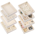 Kifmurase 8Pcs Mini Velvet Jewelry Drawer Organizer Trays, Stackable Jewelry Storage Inserts Set, Small Drawer Inserts Display Case for Earrings, Rings, Necklaces, Bracelets