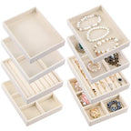 Kifmurase 8Pcs Mini Velvet Jewelry Drawer Organizer Trays, Stackable Jewelry Storage Inserts Set, Small Drawer Inserts Display Case for Earrings, Rings, Necklaces, Bracelets