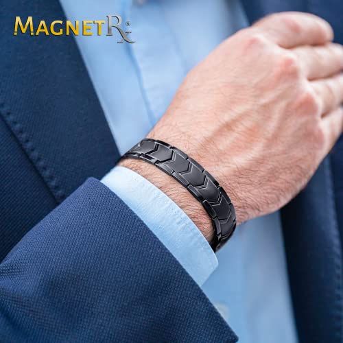 MagnetRX® Ultra Strength Magnetic Bracelet – Effective Stainless Steel Magnetic Bracelets for Men – Adjustable Length with Sizing Tool for Perfect Fit (Black) - color: Black Arrow Style (2X Strength)