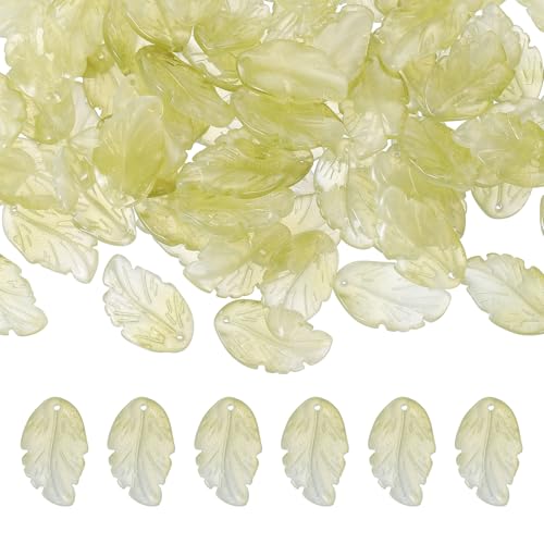 PATIKIL Glass Leaf Beads, 100Pcs Cute Crystal Leaf Charms, Translucent Czech Spacer Beads for DIY Jewelry Making Bracelets Necklace Wind Chimes Suncatchers, Olive - color: Olive