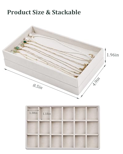Stackable Jewelry Organizer Trays with Removable Dividers, 2-Tray Beige Jewelry Drawer Organizer Set for Earrings, Necklaces, Rings & Bracelets Gift for Her - size: 2 Layers