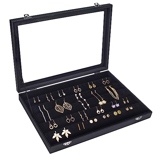 Earring Organizer Tray, Jewelry Tray with Lid, Earring Storage Box, and Jewelry Display Case, Keep Your Earrings Organized and Secure with This Stylish and Functional Earring Tray (Black) - color: Black, size: Earring tray