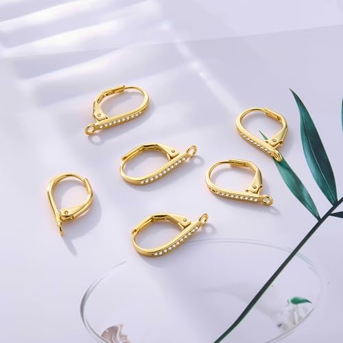 6Pcs Gold Leverback Earring Hooks, Hypoallergenic 14K Goldplated Dangle Ear Hooks French Hoop with Zirconia, 925 Sterling Silver Findings Earring Leverback Hook Making Replacement Supplies Set - color: 6PCS_Gold