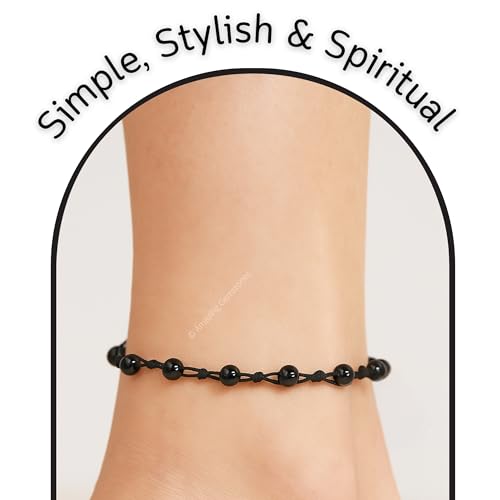 Amazing Gemstone Crystal Anklet Ankle Bracelets for Women - Waterproof Beaded Healing Crystal Anklets, Plus Size Chakra Gemstone Bead Anklet - color: Black Obsidian, style: Hand Knotted