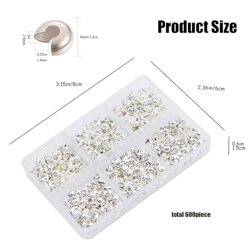 600 Pieces Crimp Bead Covers 4mm Open Half Round Crimp Bead Knot Cover Silver Small Beads for Jewelry Craft Making - color: Silver