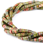 Natural Unakite Heishi Spacer Beads Loose Semi Precious Flat Round Gemstone Disc Shape Stone for Beading Jewelry Making 4x2mm 15.5" - color: Unakite