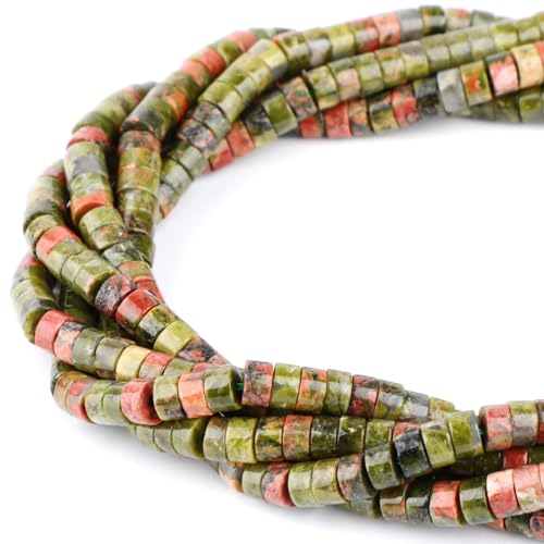 Natural Unakite Heishi Spacer Beads Loose Semi Precious Flat Round Gemstone Disc Shape Stone for Beading Jewelry Making 4x2mm 15.5" - color: Unakite