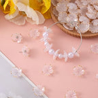 100Pcs Cherry Blossom Beads, 5-Petal Acrylic Flower Beads, Mini Spacer Hair Accessories Halloween Christmas for Bracelets Earring Jewelry Making- White - color: White