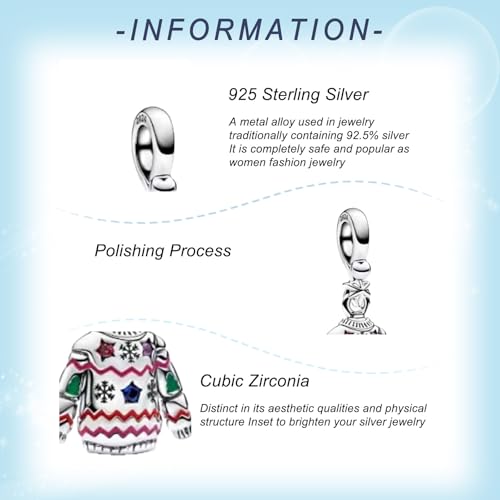 925 Sterling Silver Charms for Bracelets Gold Love and Heart Charms Cherry Blossom Dangle Beads Jewelry for Women - color: Christmas Sweater