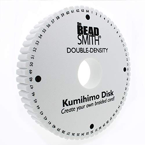 The Beadsmith Round Kumihimo Disk, 6 inch Diameter, 0.75” (20mm) Thick Double Dense Foam, 64 Numbered Slots, Jewelry Tools for Braiding