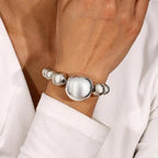 Acrylic Chunky Gold Beaded Bracelet for Women,Extra Big Round Ball Bead Chain Stretch Bracelet,Exaggerated Faux Pearl Bracelets Prom Party Jewelry - color: Silver