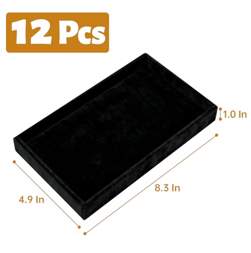 12 Pcs Velvet Jewelry Tray, Blank Stackable Drawers Organizer, Jewelry Display Tray for Beads Bracelets Necklaces Earrings Storage (Black) - color: Black