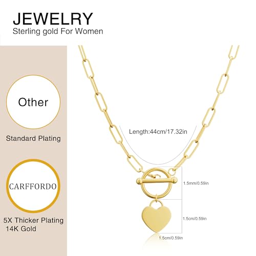 Carffordo Gold Plated Necklaces for Women - Dainty Layered 14K Gold Plated Stack Paperclip Rope Cuban Toggle Link Chain Choker Necklace Set Chunky Trendy Jewelry Gift - style: OT-Heart