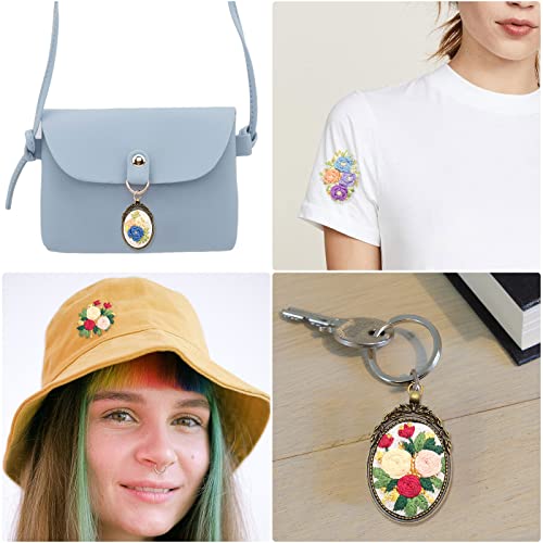 ZOCONE 3 Packs Embroidery Necklace Kit, Embroidery Pendant Kits Mini Cross Stitch Kit with Hoop, Necklace, Pendant, Beads, Stamped Pattern Cloth, Instructions, etc., Embroidery Kits for Adults - color: Gold Beads-G