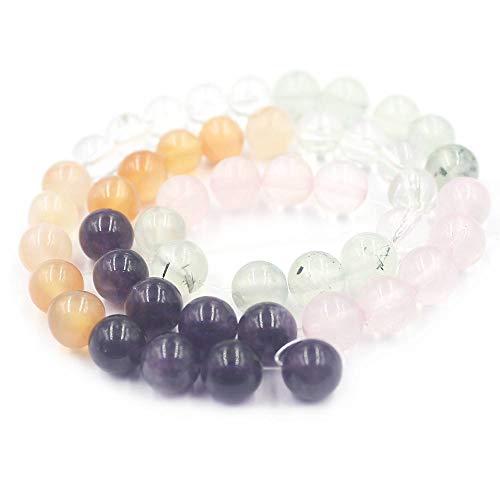 6 8 10 12mm Natural Mixed Carnelian Crystal Amethyst Rose Quartz Prehnite Round Jewelry Loose Gemstone Beads Strand 15" Natural Stone for Necklace Bracelet DIY Design - size: 8mm