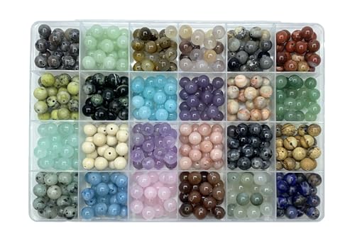 480pcs 8mm Natural Round Stone Beads，Multiolor Crystal Energy Stone，Loose Gemstone Accessories Hole Size 1mm ，DIY Smooth Beads Necklace Bracelet for Jewelry Making (24Color Material-A 8mm) - color: 24Color Material-A 8mm
