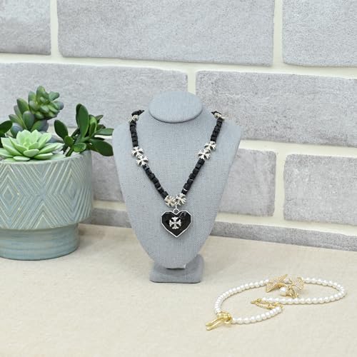 MOOCA 2 Pcs Set Small Linen Covered Wood Jewelry Display Necklace Chain Jewelry Bust Display Holder Stand, Necklaces Mannequin, 7 1/4" H, Dim Gray Linen - color: 5) Dim Gray Linen, 2 piece