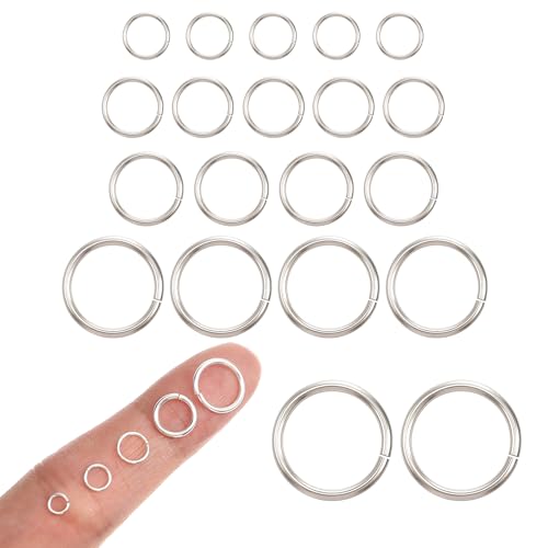 Giantree 20 Pcs 925 Sterling Silver Open Jump Rings, Jewelry Connecting Rings, Sizes 4mm, 5mm, 6mm, 7mm, 9mm, Round Clasps Suitable for DIY Earrings, Necklaces, Bracelets, and Repair Supplies