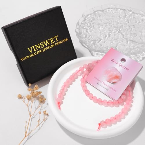 Vinswet 60pcs 6mm Rose Quartz Natural Stone Beads Round Genuine Real Stone Beading Loose Gemstones DIY Smooth Bead for Bracelet Necklace Earrings Jewelry Making - color: Rose Quartz, size: 6mm