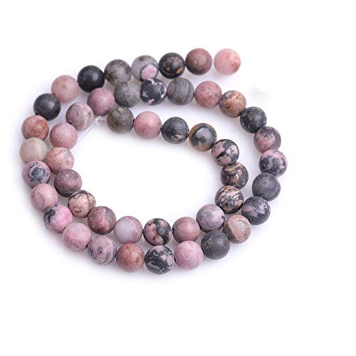 8mm Natural Stone Black Rhodonite Frosted Matte Unpolished Round Beads for Jewelry Making Strand 15 inch - color: Black Rhodonite, size: 8mm