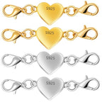 925 Silver Heart-Shaped Magnetic Necklace Clasps and Closures, Magnetic Clasp Converter for Jewelry Making Supplies,Chain Extender Connector for Necklace Bracelet (2gold + 2silver) - color: 2gold + 2silver