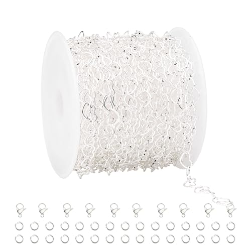 YOUBEIYEE 5 Meters Stainless Steel Silver Chains for Jewelry Making Heart Chain Bulk Decorative Craft Chain Roll - color: Flat Heart Silver