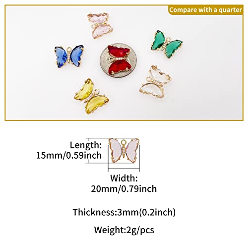 Crystal Zirconia Gold Plated Brass Charms for Jewelry Making Bracelet Necklace Earring Pendant Craft Supplies DIY Accessories - color: Butterfly-Pink-5Pcs
