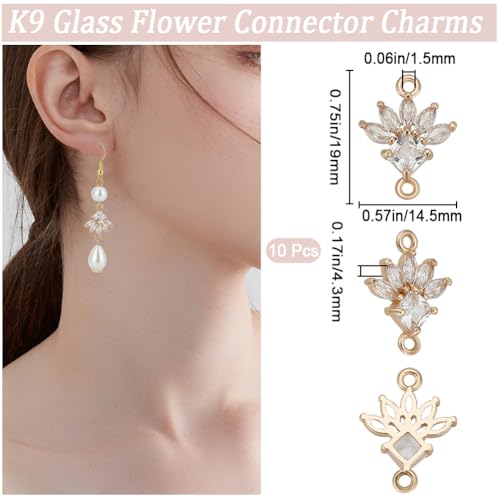 Beebeecraft 10Pcs Flower Connectors Charms K9 Glass Crystal Floral Pendant Links with Double Loops for Bracelet Earring Necklace Jewelry Making