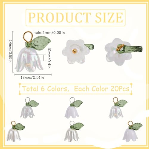 SUNNYCLUE 1 Box 120Pcs Lily Flower Charm White Lily Charms Acrylic Small Spring Floral Bell Leaves Lilies of The Valley Pendant Charm for Jewelry Making Charms Pendants Necklaces Supplies DIY Crafts - style: Chic